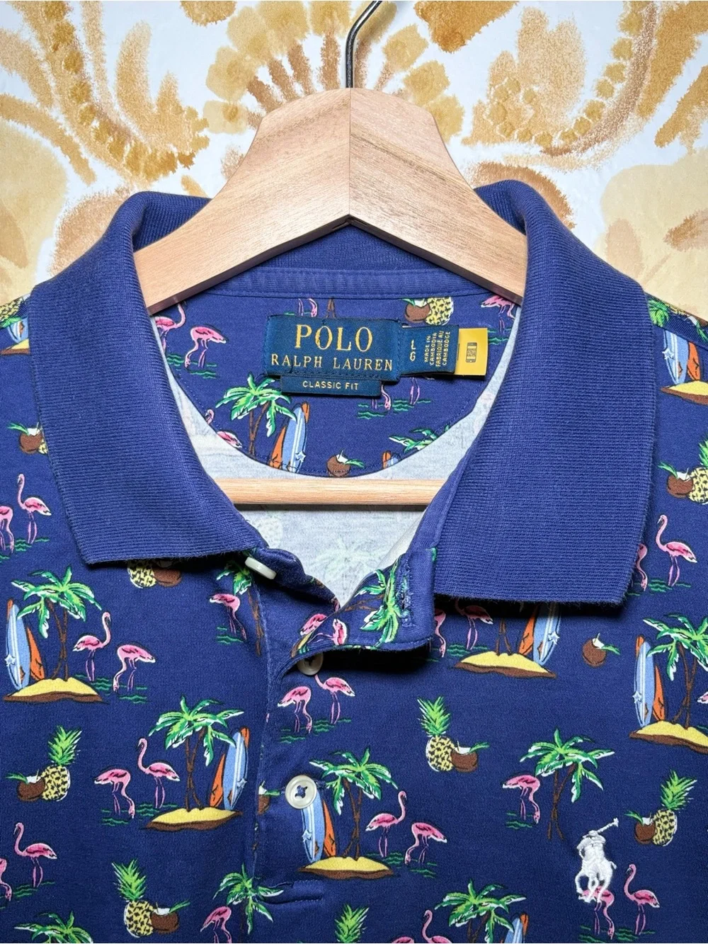 Polo Ralph Lauren Tropical Print Polo Shirt Flamingo Palm Tree Island Golf